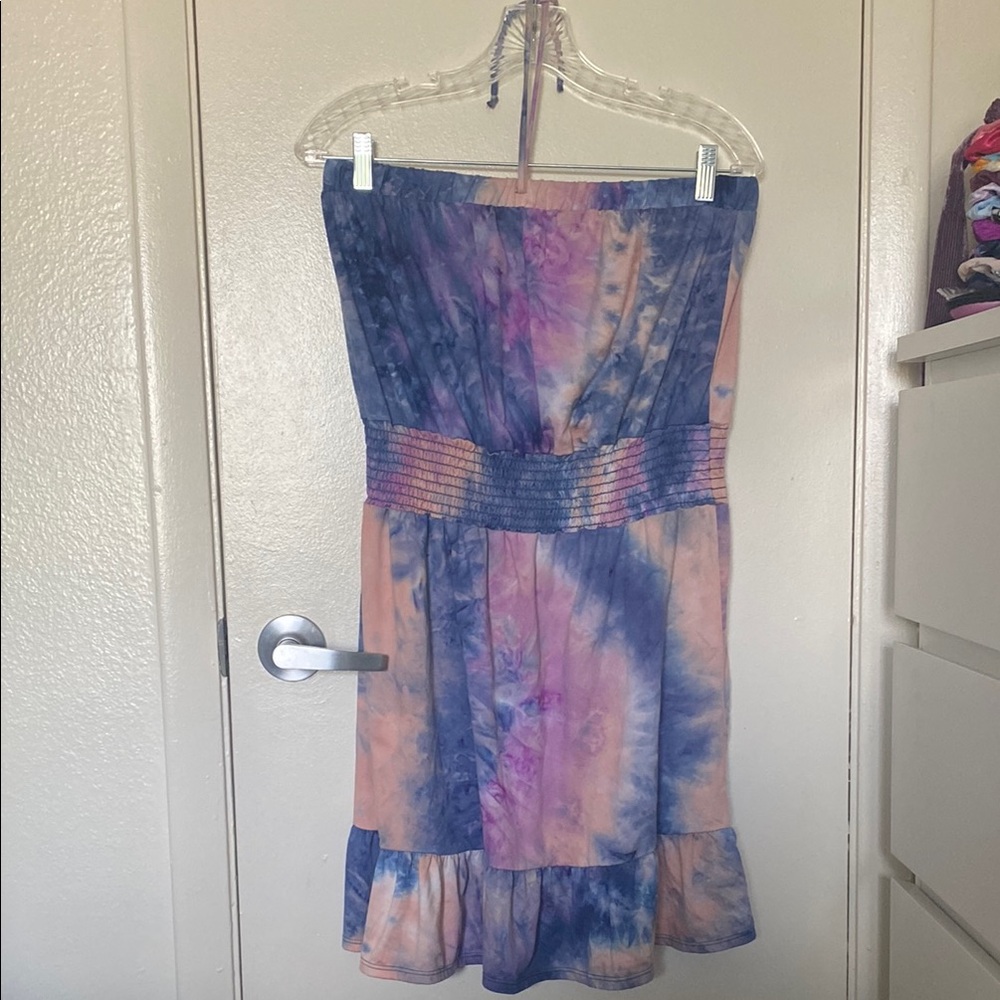 VENUS Strapless Tie-Dye Dress - Blue and Purple